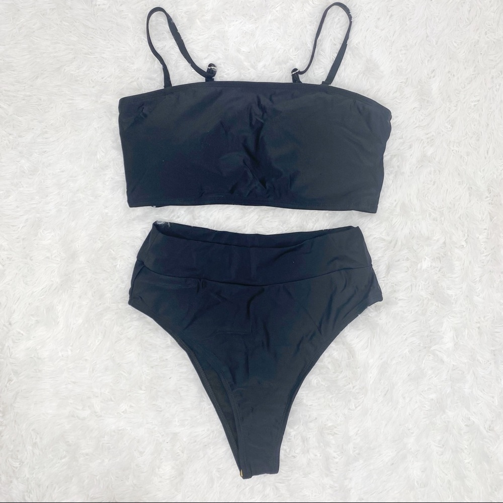 Black Bandeau High Waist Bikini Large